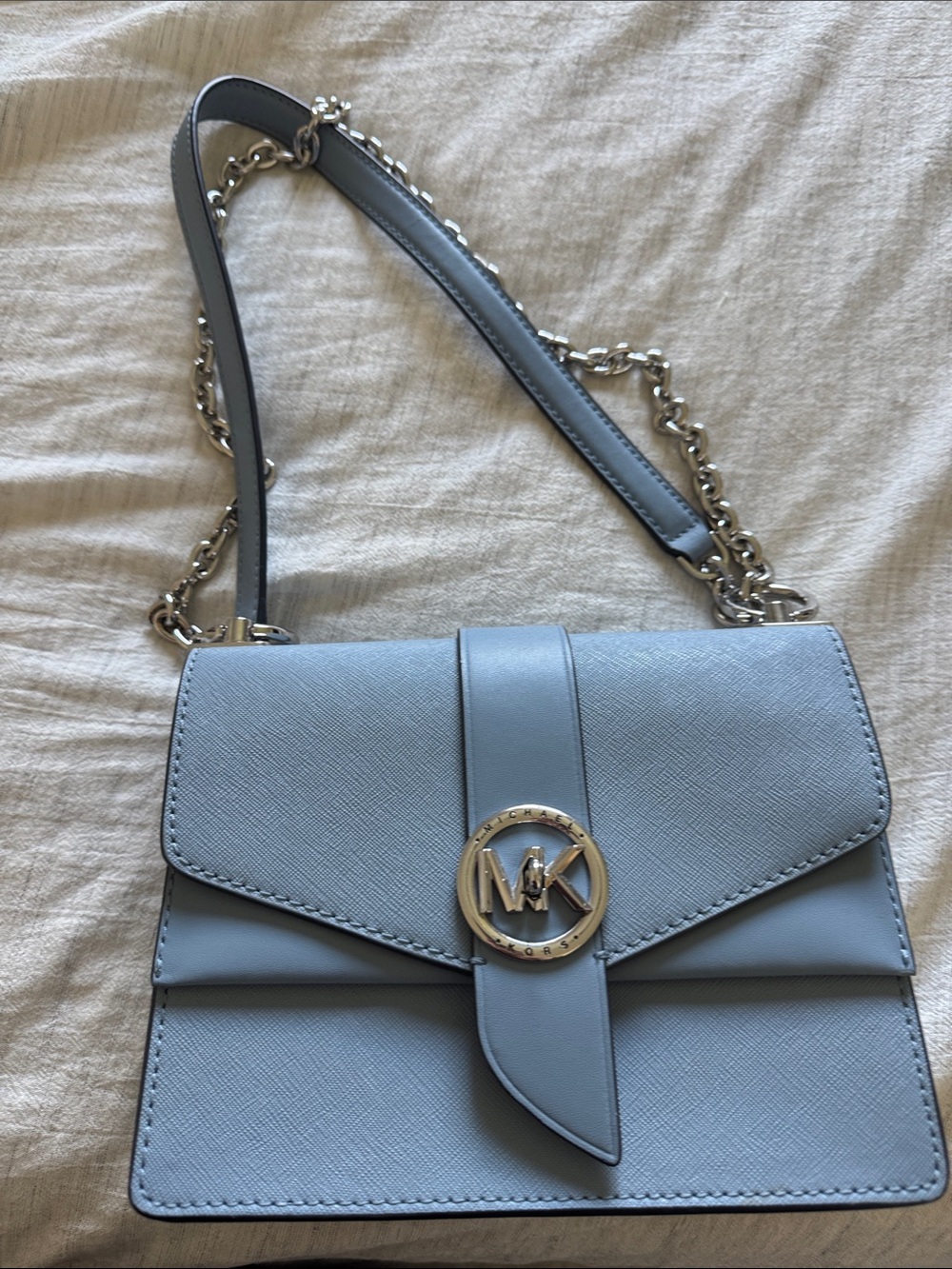 Michael Kors Light Blue Saffiano Leather Chain Crossbody Bag